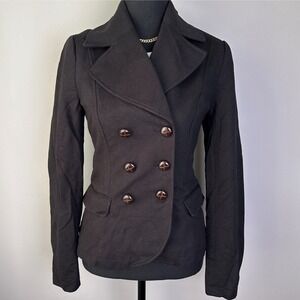 H&M Womens Black Double Breasted Jacket Blazer Coat Size 6‎ US 36 EUR